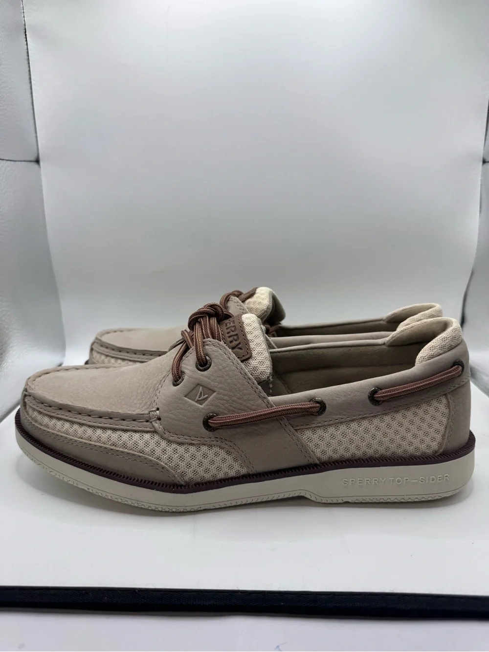 Sperry Men’s Light Beige and Brown Mesh & Leather Boat Shoe